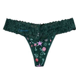 Victoria’s Secret Soft Cotton Lace Waist Christmas Thong Panty green XLarge